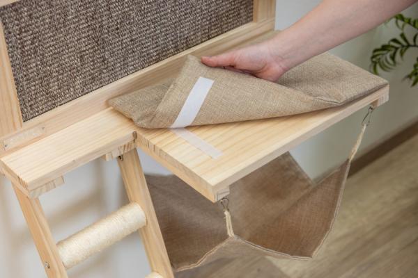 Katzen Wandliege, Liegebrett Timber - mit Kratzbrett, Hängematte und Katzenleiter - stilvolle Katzenmöbel zur Wandmontage